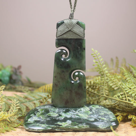 Toki with Koru sculpture carved from Rimu Pounamu - NZ Greenstone