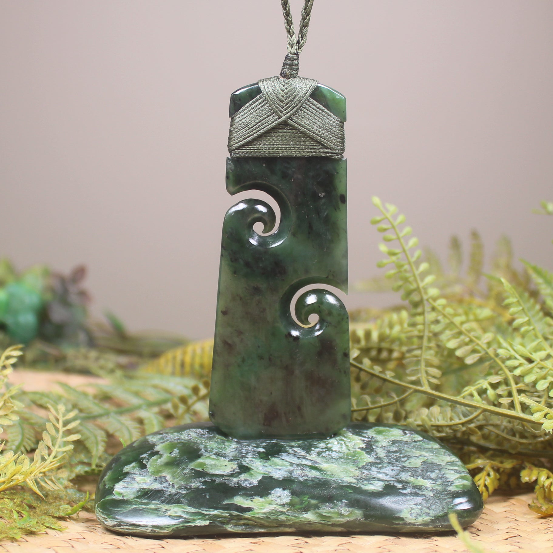 Toki with Koru sculpture carved from Rimu Pounamu - NZ Greenstone