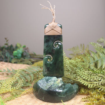 Toki with Koru sculpture carved from Rimu Pounamu - NZ Greenstone