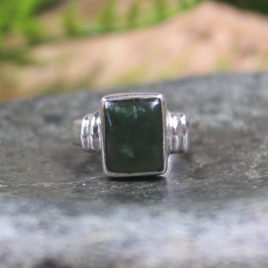 Sterling Silver Kawakawa Pounamu Ring - NZ Greenstone