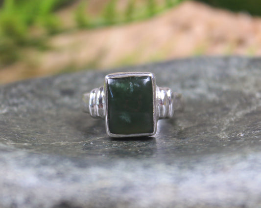 Sterling Silver Kawakawa Pounamu Ring - NZ Greenstone