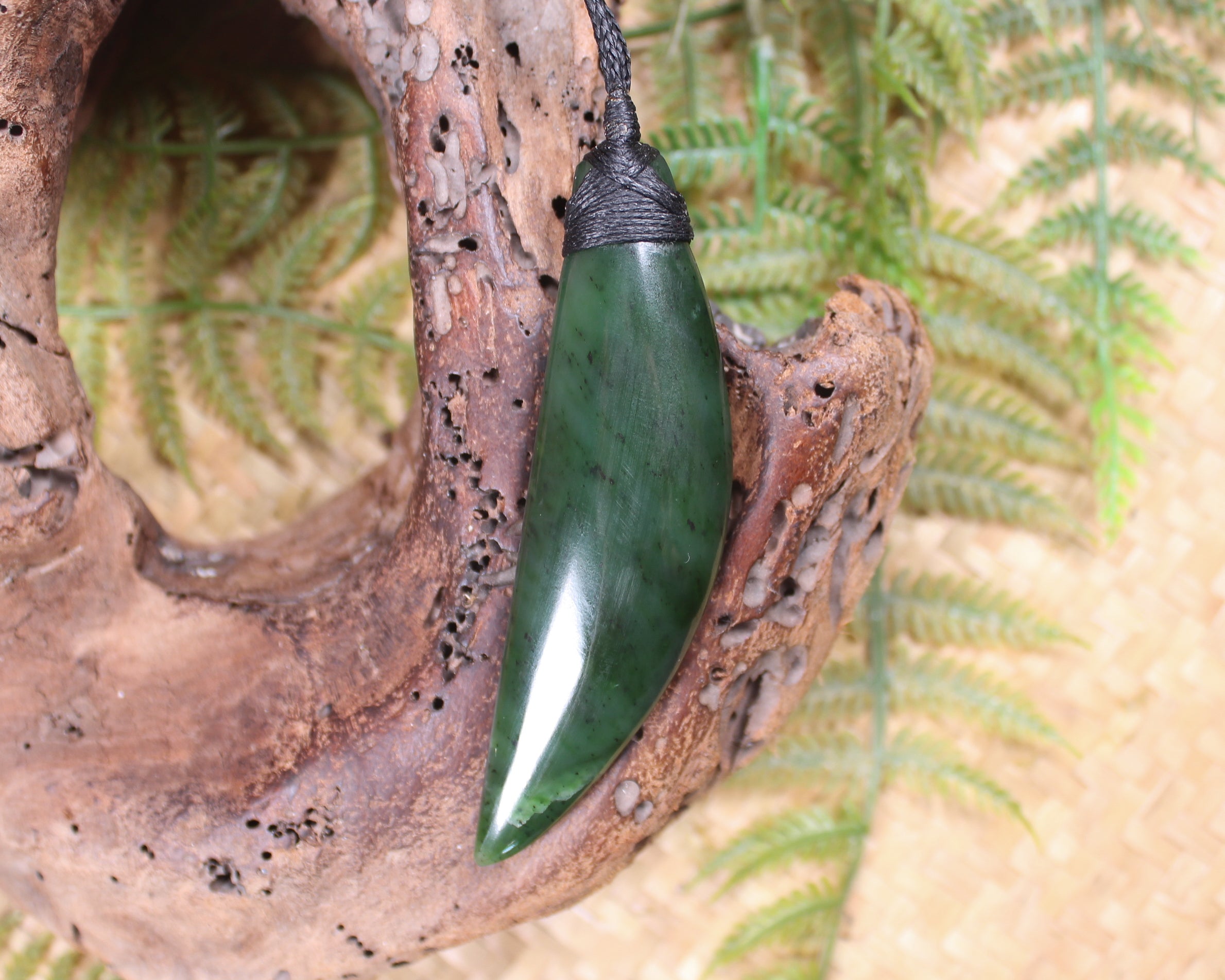 Taniwha Tooth or Niho carved from Hapopo Pounamu - NZ Greenstone