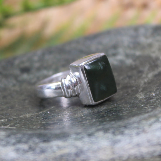 Sterling Silver Kawakawa Pounamu Ring - NZ Greenstone