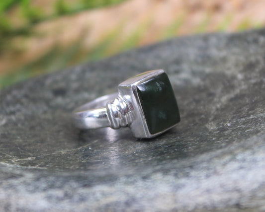 Sterling Silver Kawakawa Pounamu Ring - NZ Greenstone