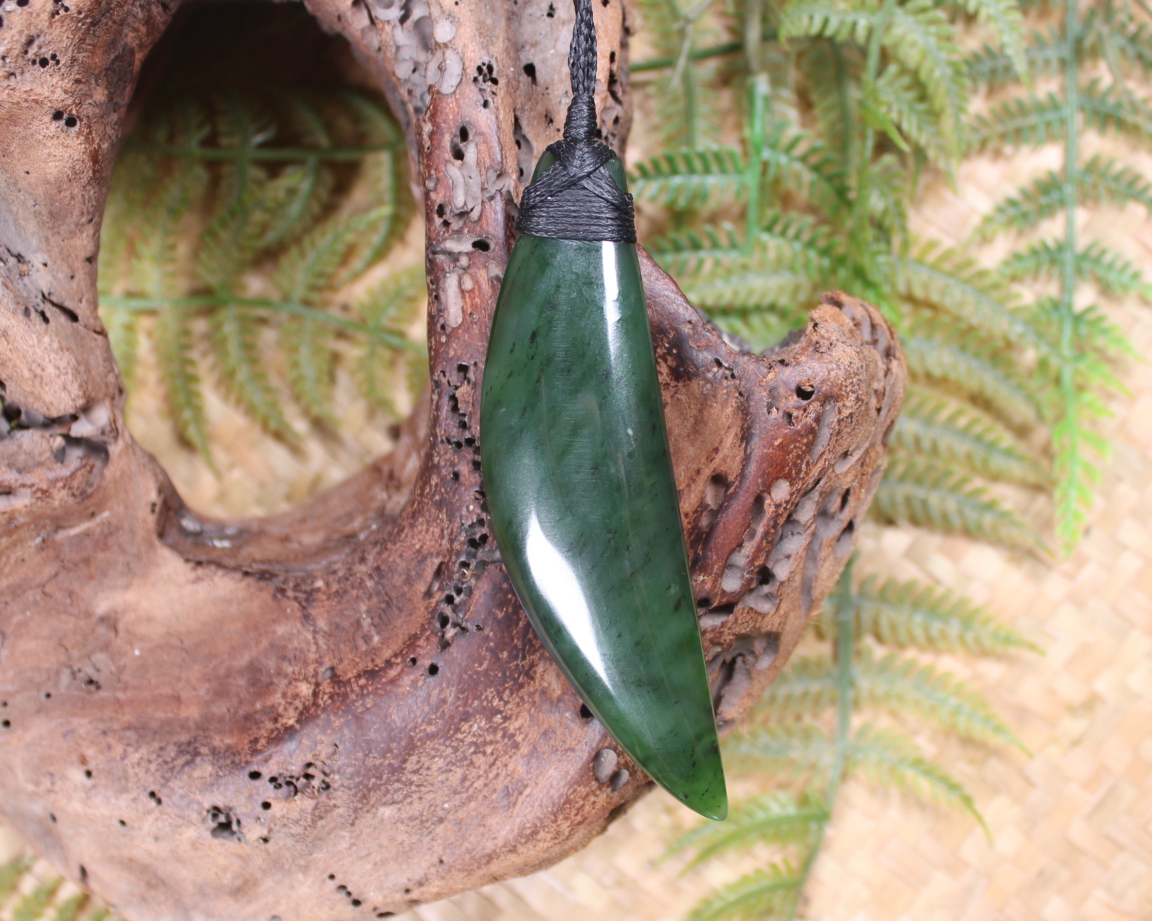 Taniwha Tooth or Niho carved from Hapopo Pounamu - NZ Greenstone