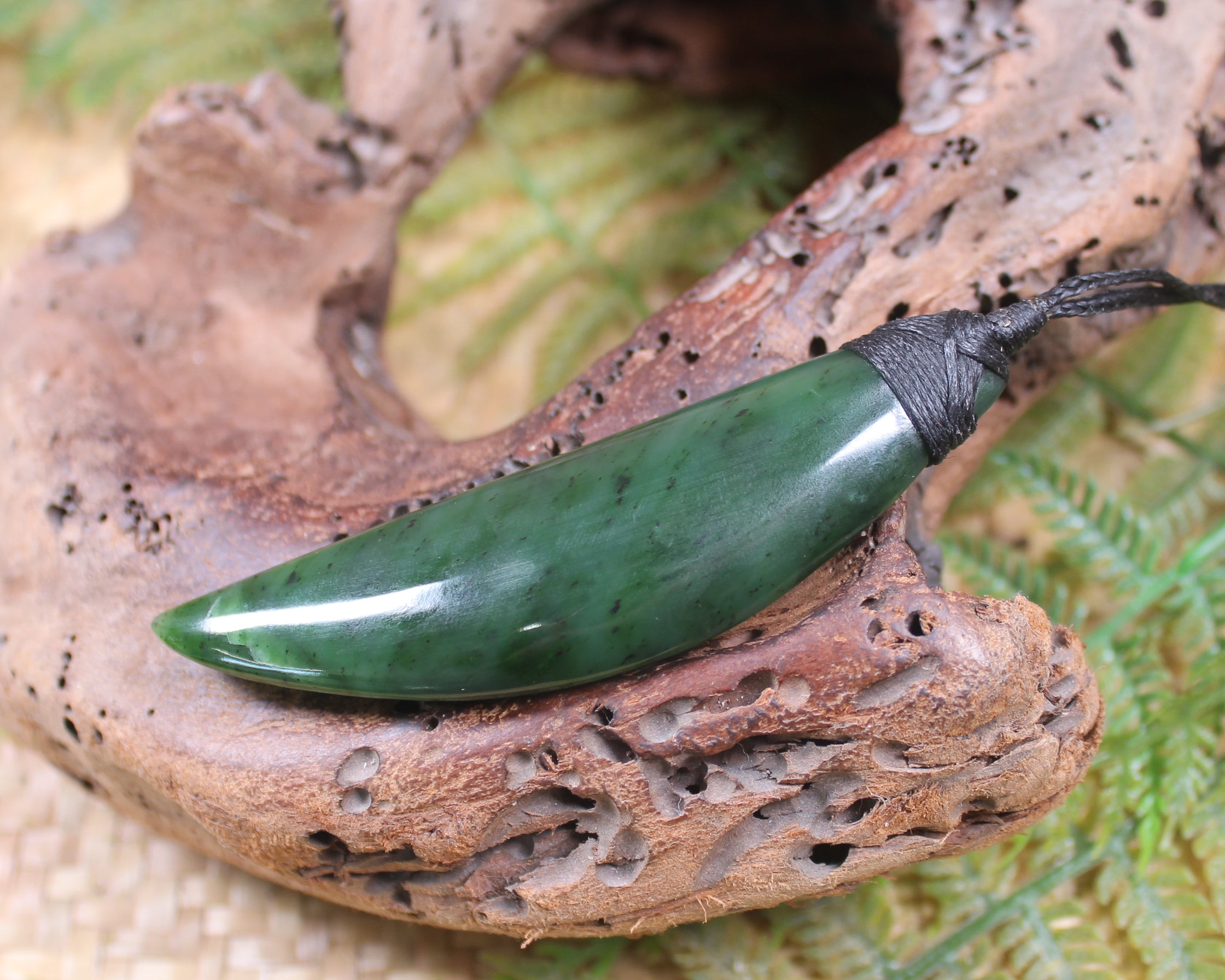 Taniwha Tooth or Niho carved from Hapopo Pounamu - NZ Greenstone