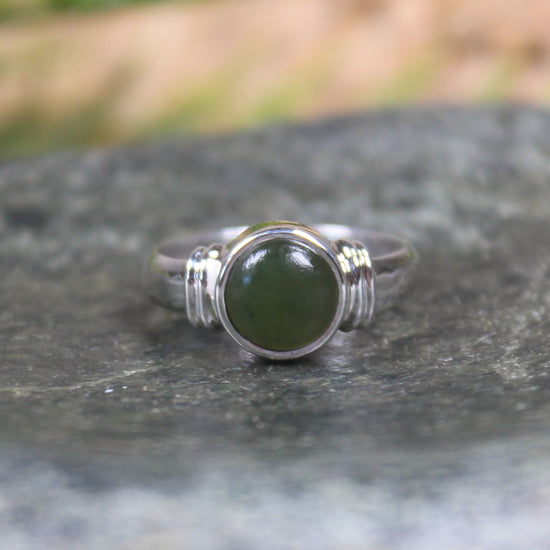 Sterling Silver Rimu Pounamu Ring - NZ Greenstone