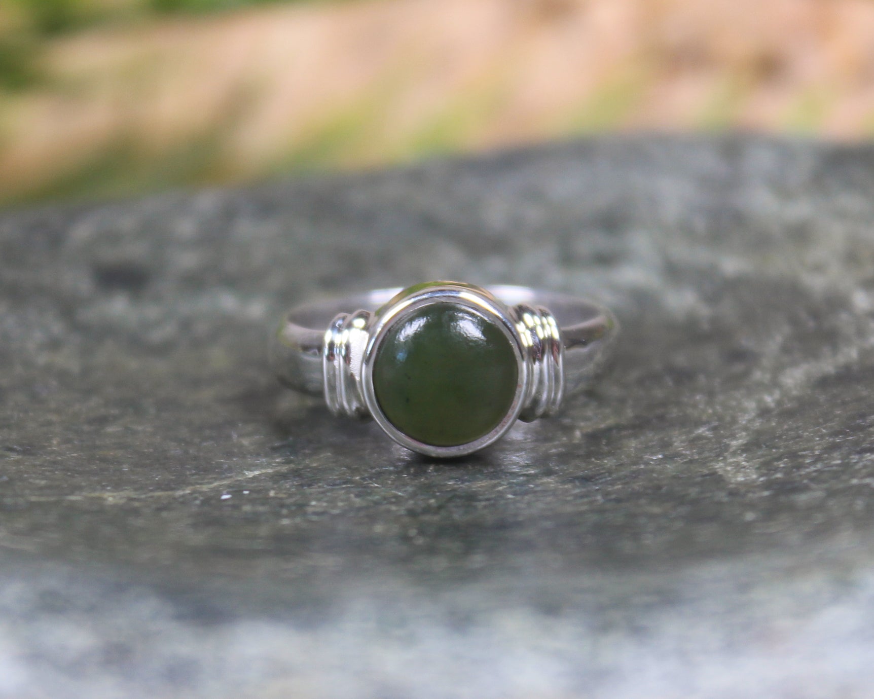 Sterling Silver Rimu Pounamu Ring - NZ Greenstone