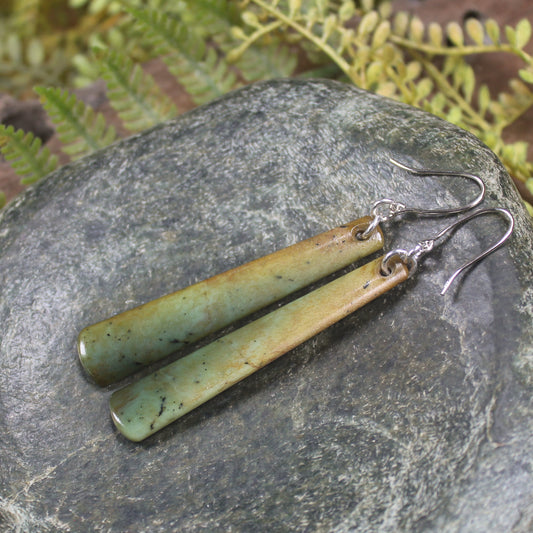 Roimata or Teardrop earrings carved from Flower Jade Pounamu - NZ Greenstone
