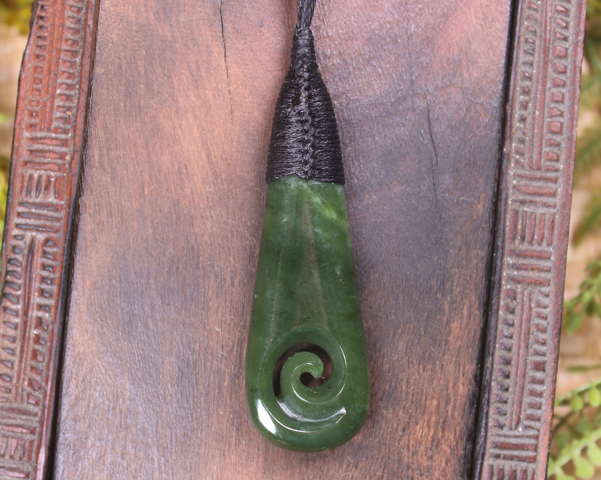 Roimata or Teardop with Koru carved from Kawakawa Pounamu - NZ Greenstone
