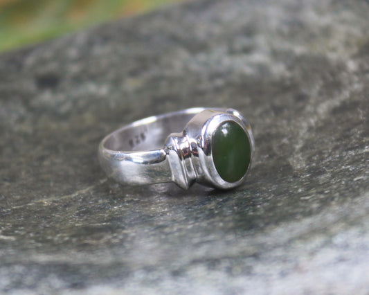 Sterling Silver Kawakawa Pounamu Ring - NZ Greenstone