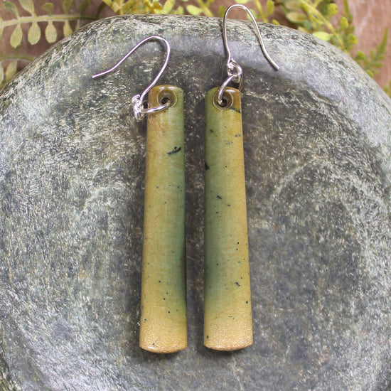 Roimata or Teardrop earrings carved from Flower Jade Pounamu - NZ Greenstone