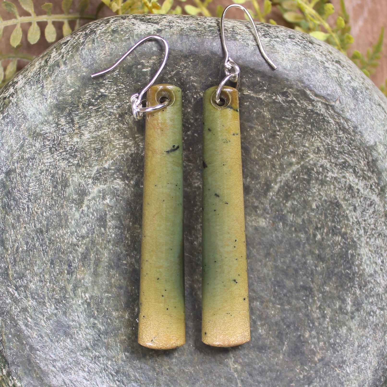 Roimata or Teardrop earrings carved from Flower Jade Pounamu - NZ Greenstone
