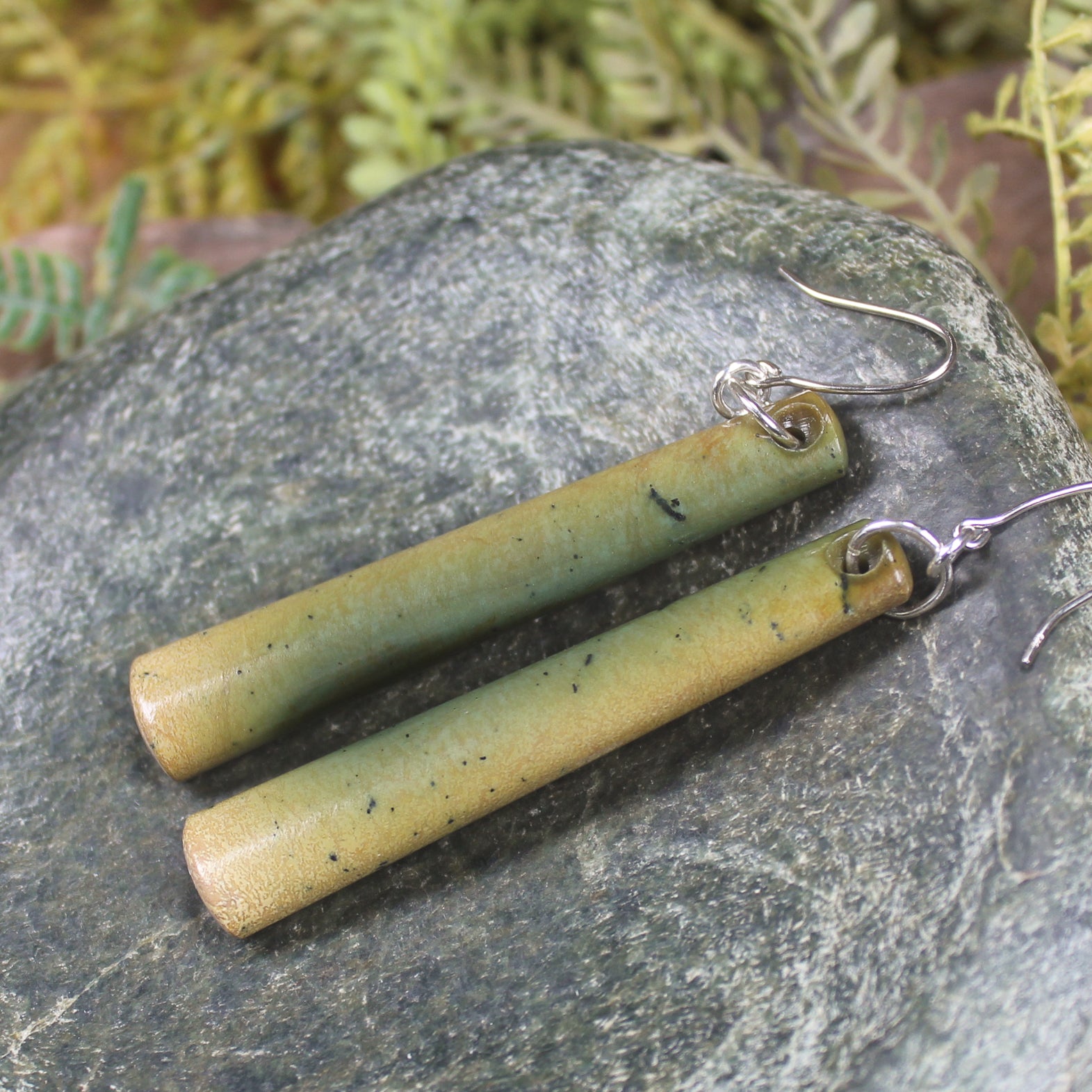 Roimata or Teardrop earrings carved from Flower Jade Pounamu - NZ Greenstone
