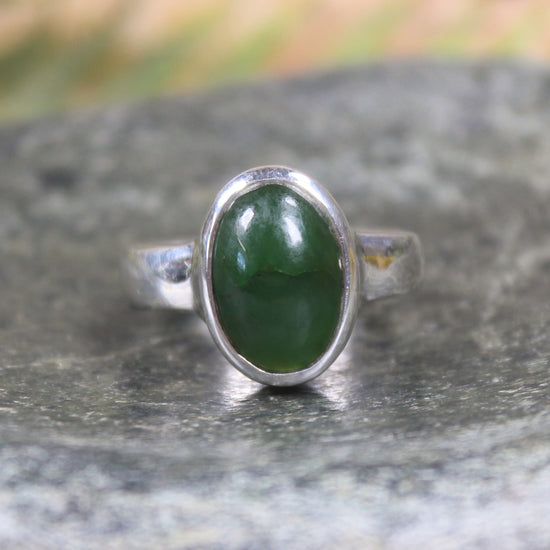 Sterling Silver Kawakawa Pounamu Ring - NZ Greenstone