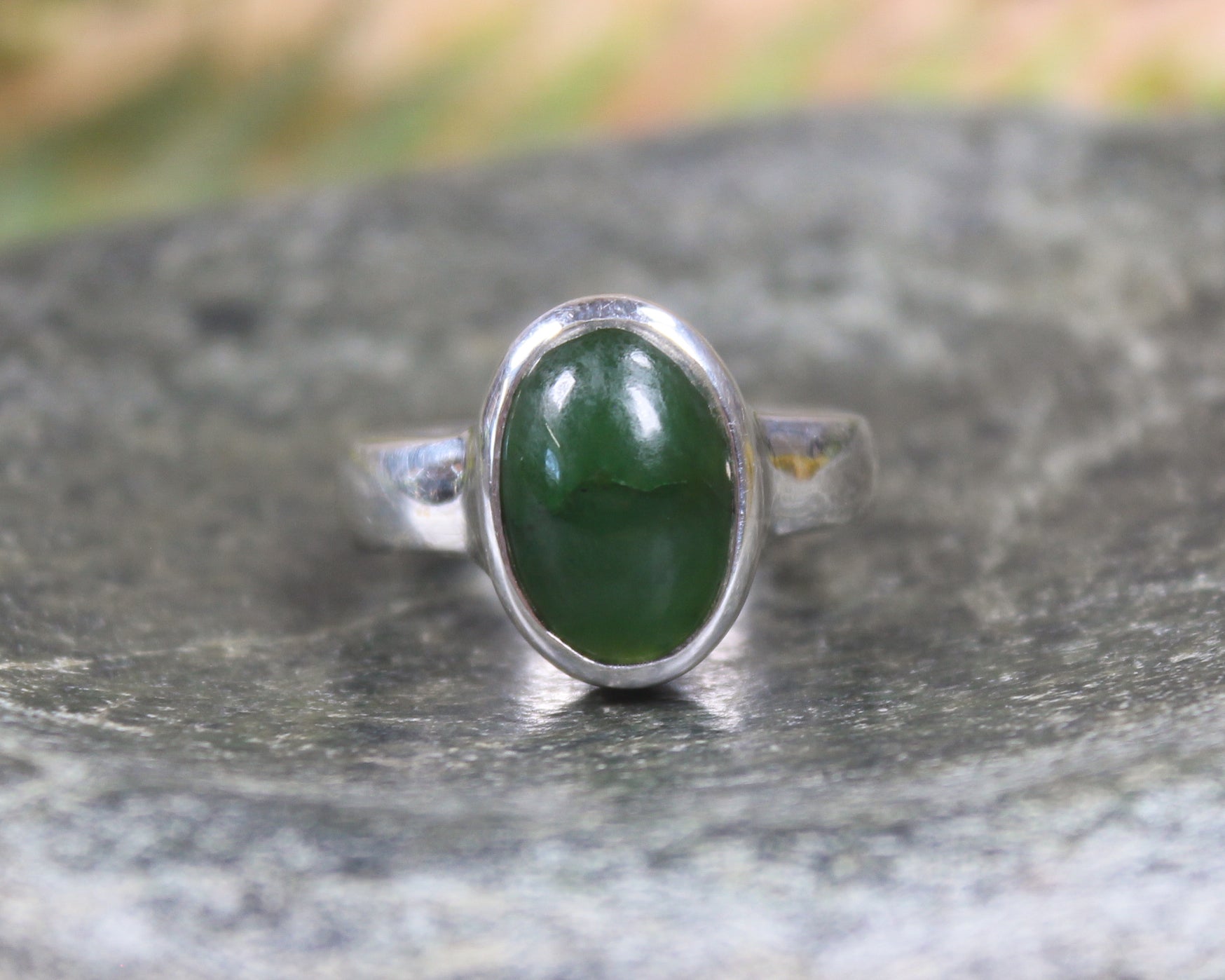 Sterling Silver Kawakawa Pounamu Ring - NZ Greenstone