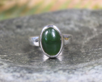 Sterling Silver Kawakawa Pounamu Ring - NZ Greenstone