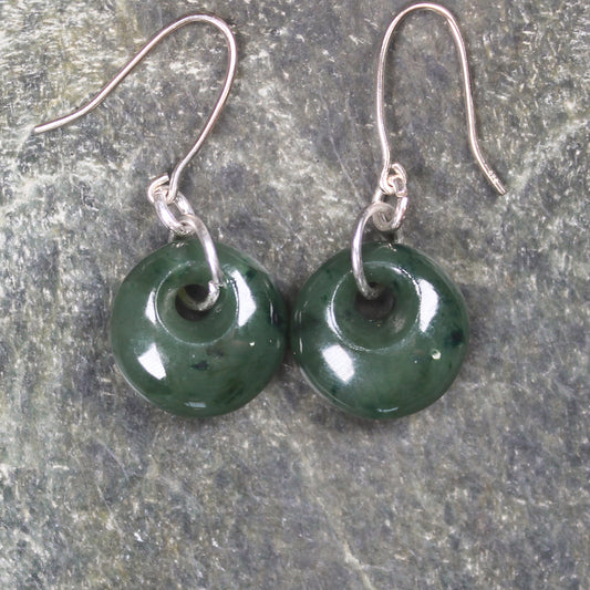 Porowhita Earrings carved from Kawakawa Pounamu - NZ Greenstone