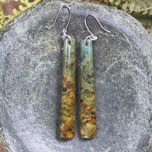 Roimata or Teardrop earrings carved from Flower Jade Pounamu - NZ Greenstone