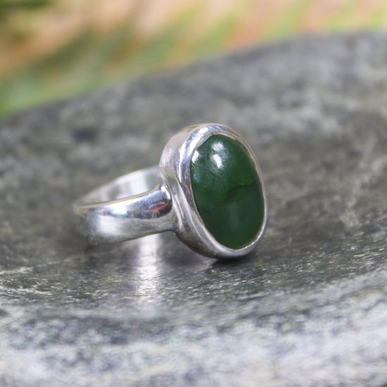 Sterling Silver Kawakawa Pounamu Ring - NZ Greenstone