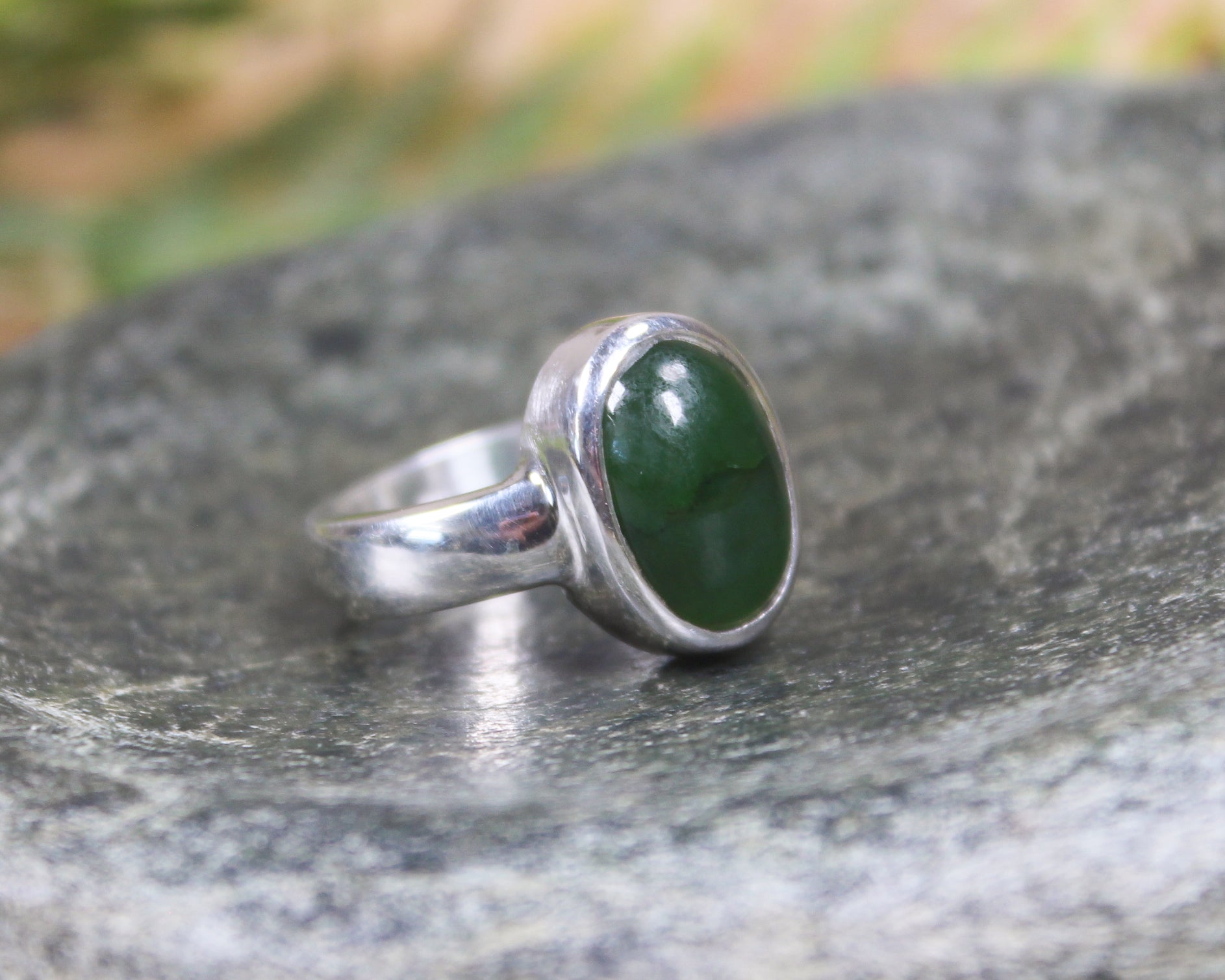 Sterling Silver Kawakawa Pounamu Ring - NZ Greenstone