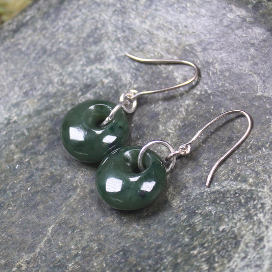 Porowhita Earrings carved from Kawakawa Pounamu - NZ Greenstone