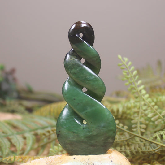 Twist Sculpture carved from Hapopo Pounamu - NZ Greenstone