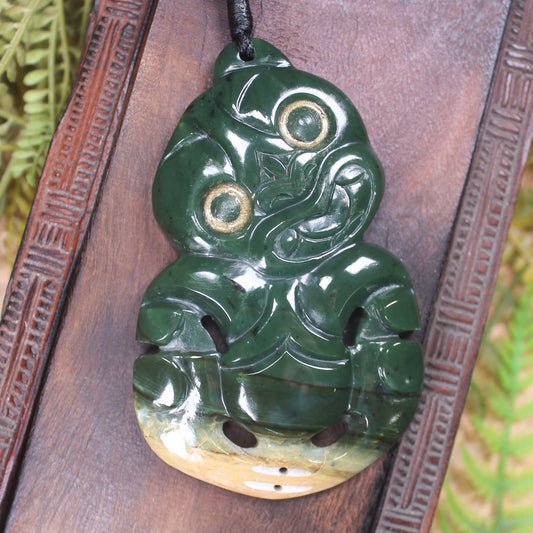 Hei Tiki carved from Flower Jade Pounamu - NZ Greenstone