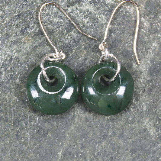 Porowhita Earrings carved from Kawakawa Pounamu - NZ Greenstone
