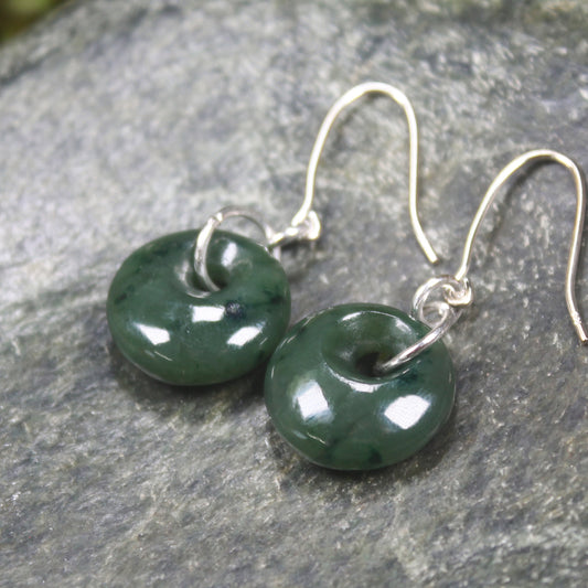 Porowhita Earrings carved from Kawakawa Pounamu - NZ Greenstone