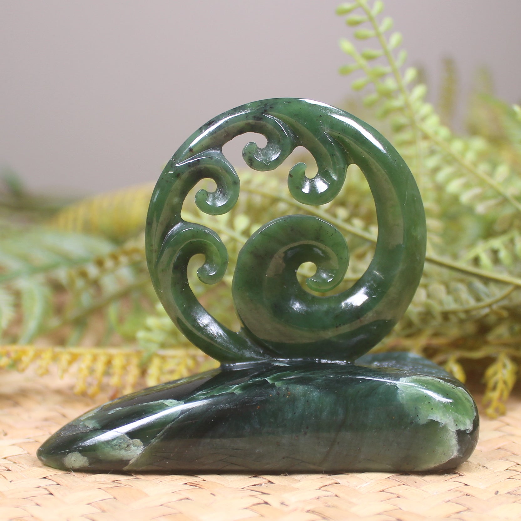 Koru sculpture carved from Hapopo Pounamu - NZ Greenstone