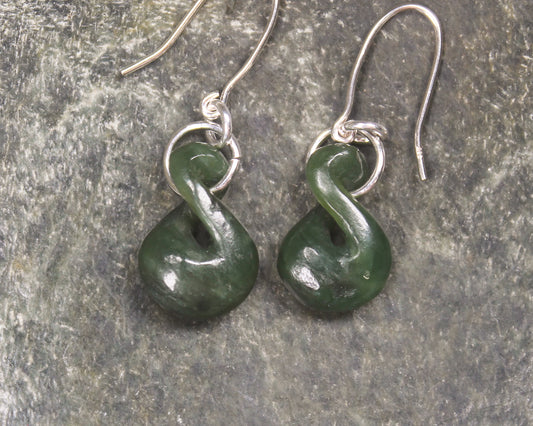 Twist Earrings carved from Hapopo Pounamu - NZ Greenstone