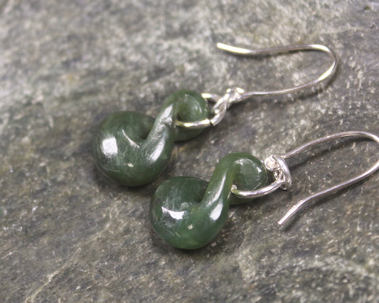 Twist Earrings carved from Hapopo Pounamu - NZ Greenstone