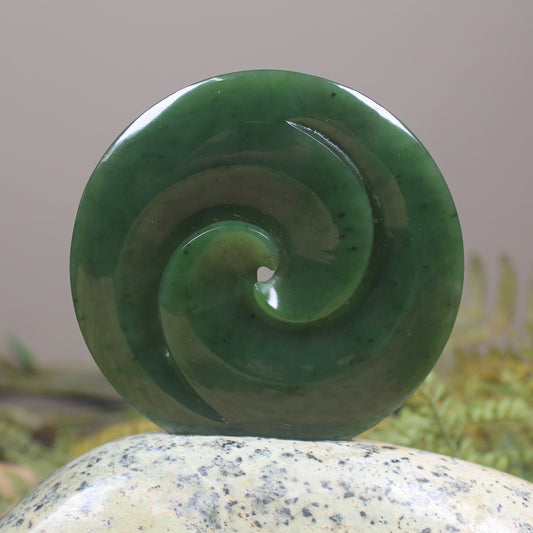 Koru sculpture carved from Kawakawa Pounamu - NZ Greenstone