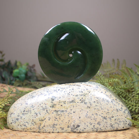 Koru sculpture carved from Kawakawa Pounamu - NZ Greenstone