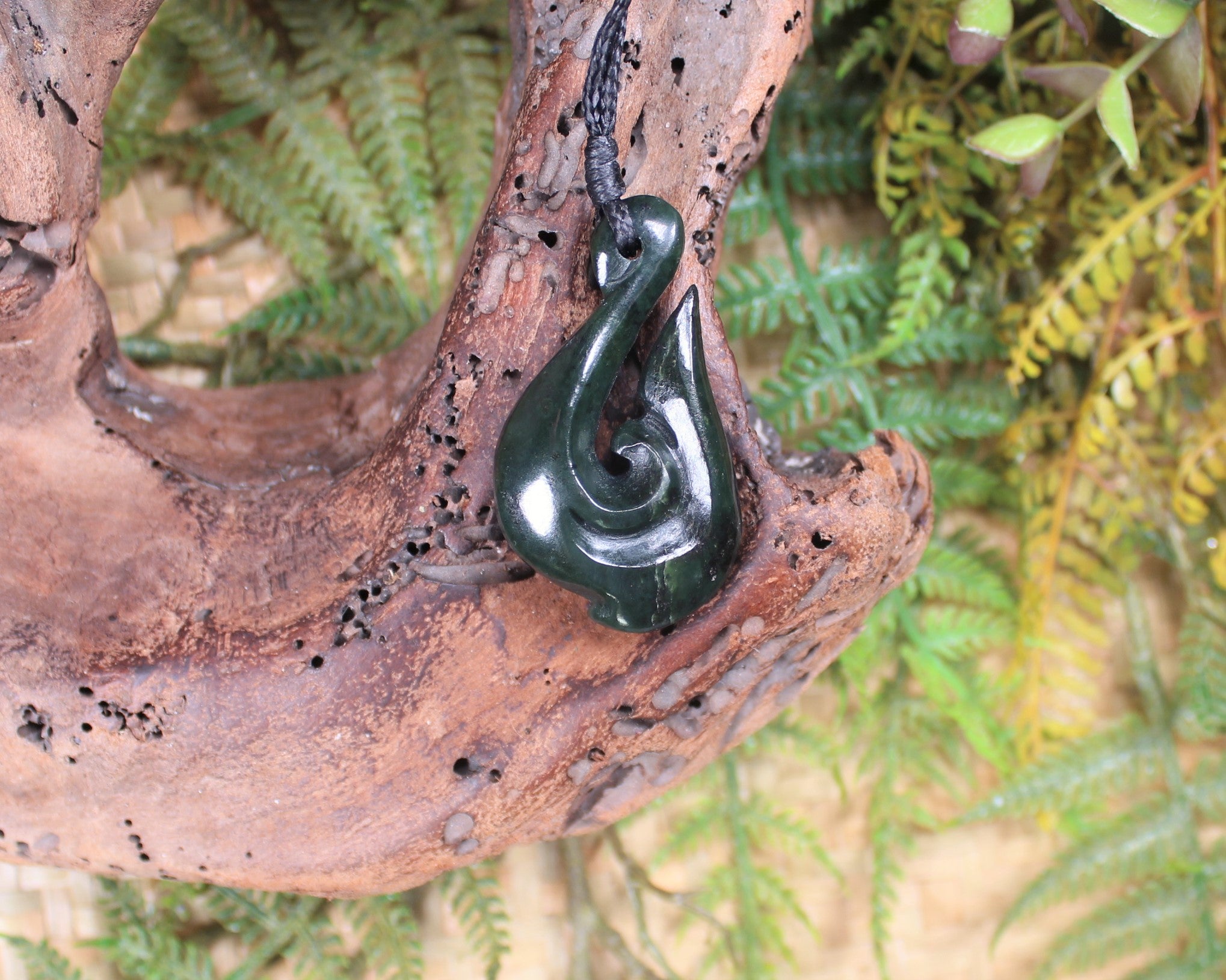 Hei Matau or Fish Hook carved from Kawakawa Pounamu - NZ Greenstone