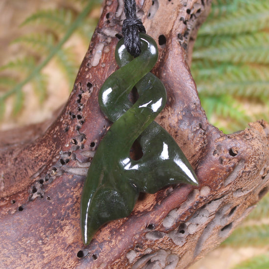 Whale Tail carved from Rimu Pounamu - NZ Greenstone