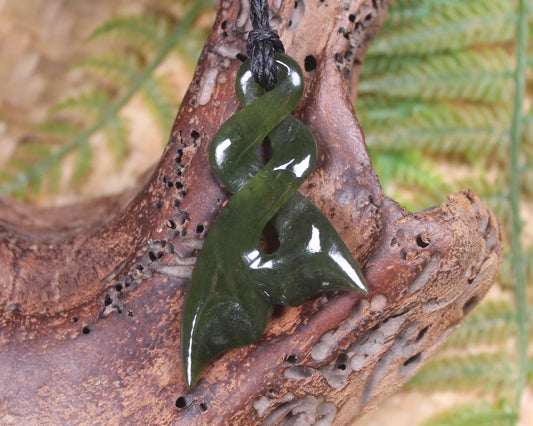 Whale Tail carved from Rimu Pounamu - NZ Greenstone