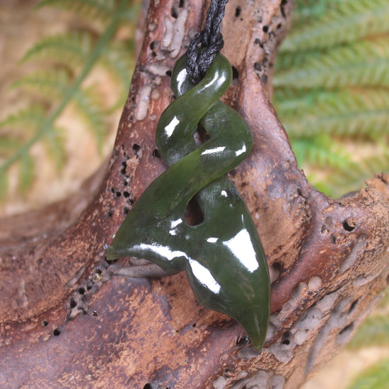Whale Tail carved from Rimu Pounamu - NZ Greenstone