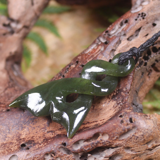 Whale Tail carved from Rimu Pounamu - NZ Greenstone