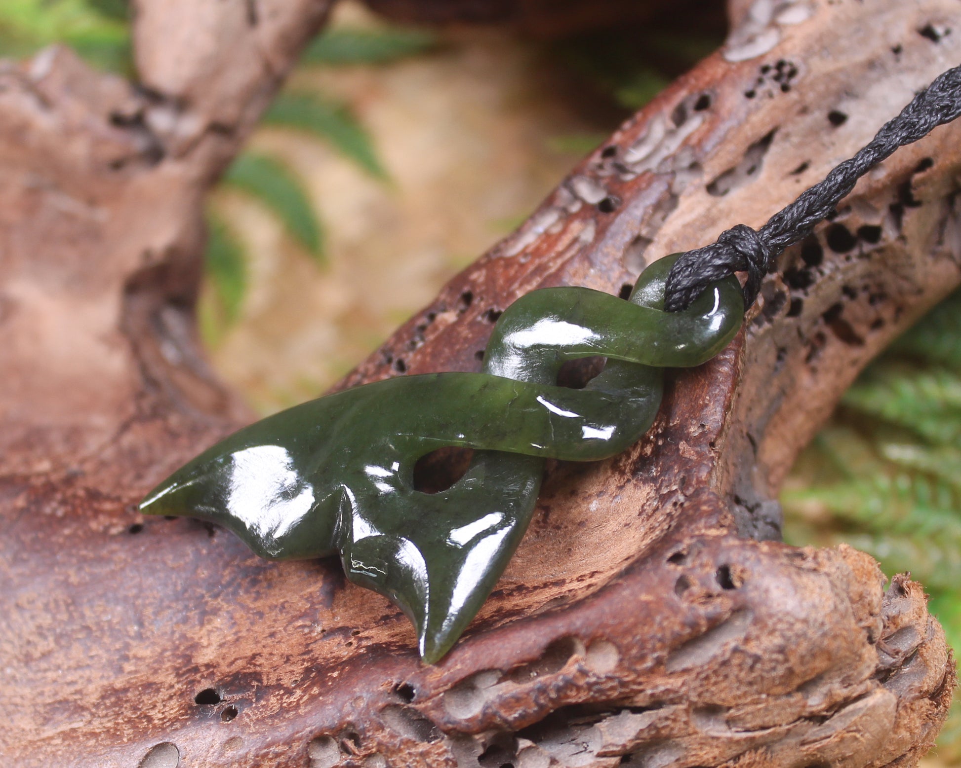 Whale Tail carved from Rimu Pounamu - NZ Greenstone