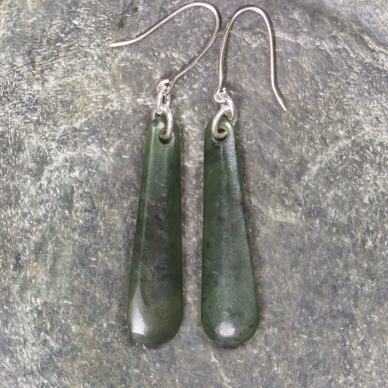Roimata or Teardrop earrings carved from Rimu Pounamu - NZ Greenstone