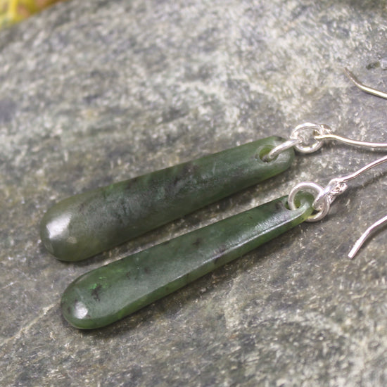 Roimata or Teardrop earrings carved from Rimu Pounamu - NZ Greenstone