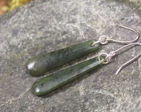 Roimata or Teardrop earrings carved from Rimu Pounamu - NZ Greenstone