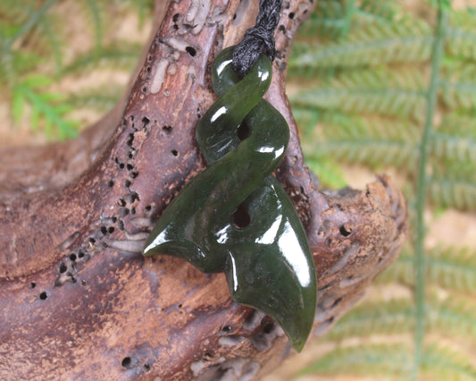 Whale Tail carved from Rimu Pounamu - NZ Greenstone