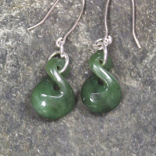 Twist Earrings carved from Hapopo Pounamu - NZ Greenstone