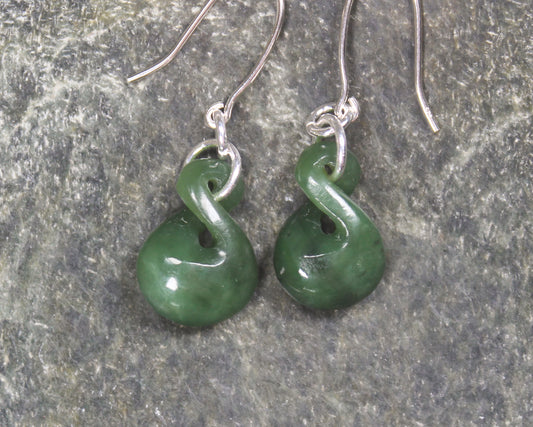 Twist Earrings carved from Hapopo Pounamu - NZ Greenstone