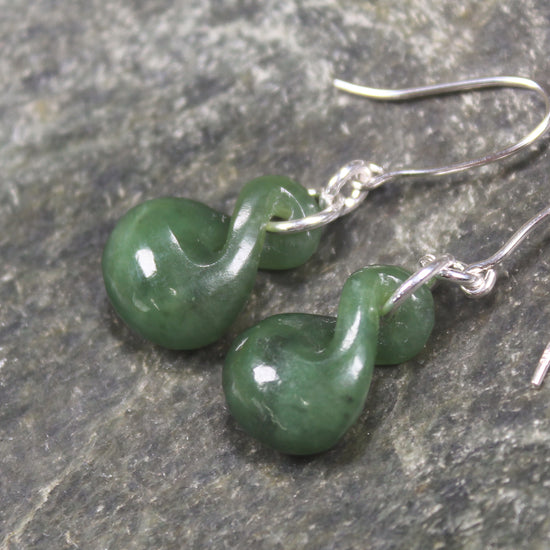 Twist Earrings carved from Hapopo Pounamu - NZ Greenstone
