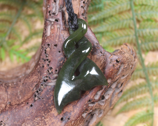 Whale Tail carved from Rimu Pounamu - NZ Greenstone
