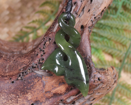 Whale Tail carved from Rimu Pounamu - NZ Greenstone